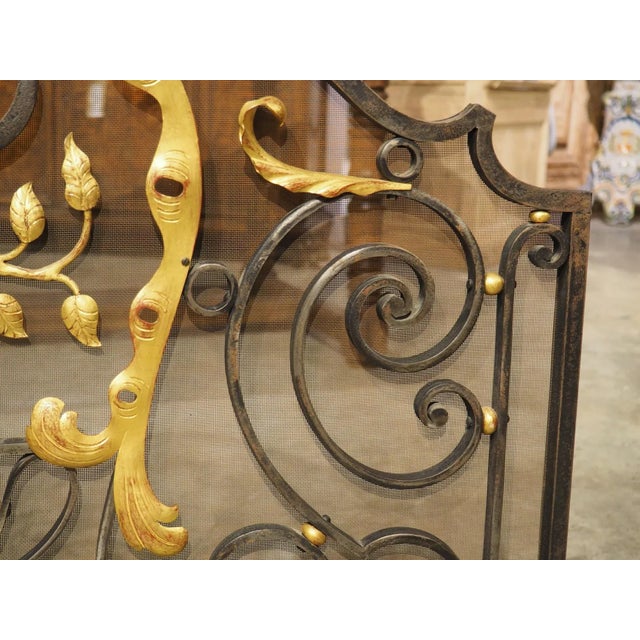 1950s French Wrought Iron Firescreen With Gilt Highlights, Signed Bataillars For Sale - Image 11 of 18