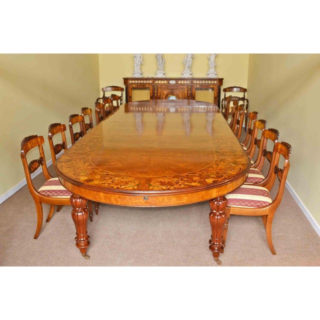 Burr Walnut Marquetry Dining Table and Chairs, 1990s, Set of 19 For Sale - Image 4 of 18