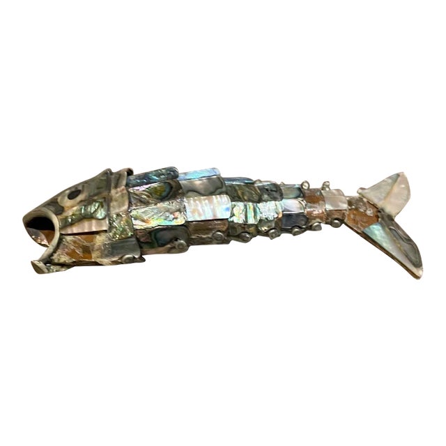 1970s Los Castillo Taxco Abalone Stone Fish Bottle Opener For Sale