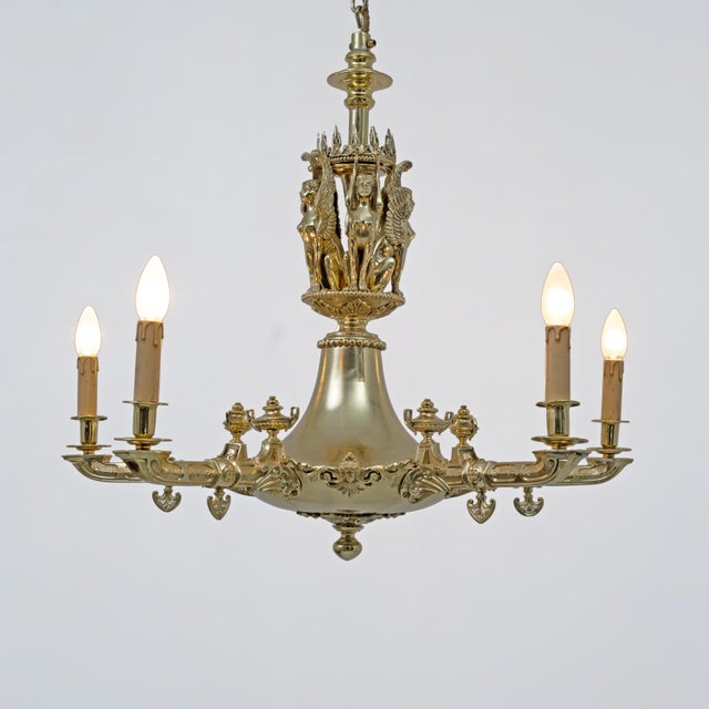 Traditional Empire Style Gilt Bronze Chandelier with Winged Figures, Italy, Early 19th Century For Sale - Image 3 of 12
