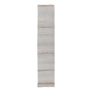 Striped Turkish Vintage Kilim Runner in Soft Pastel and Neutral Tones For Sale