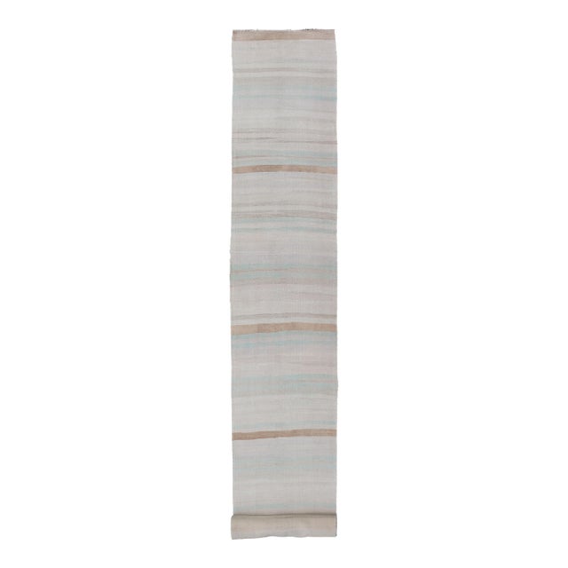 Striped Turkish Vintage Kilim Runner in Soft Pastel and Neutral Tones For Sale