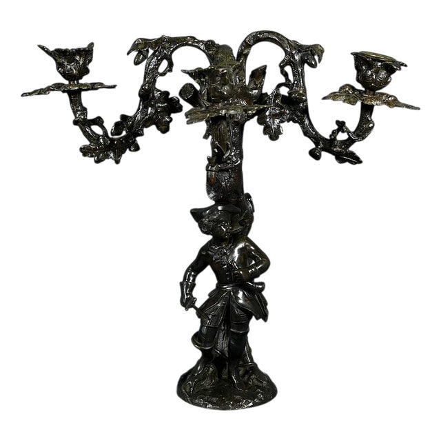Three-Light Candelabra in Patinated Bronze For Sale