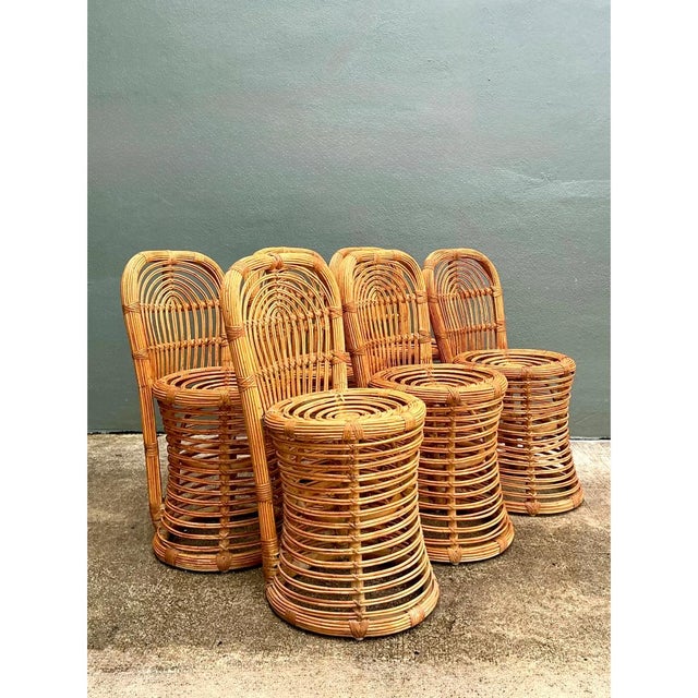 Wood Vintage Rattan Dining Chairs - Set of 6 For Sale - Image 7 of 12
