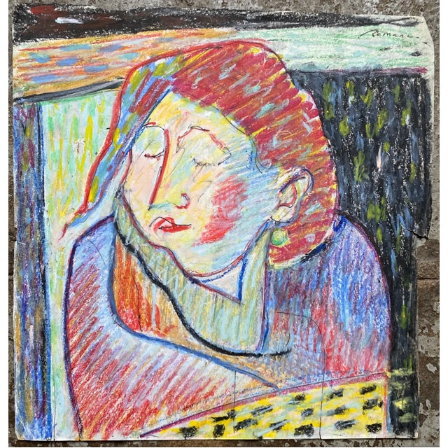 MCM oil pastel on paper by Latvian artist Erika Romane (1920-2000). Romane was an educator and well known in artist...