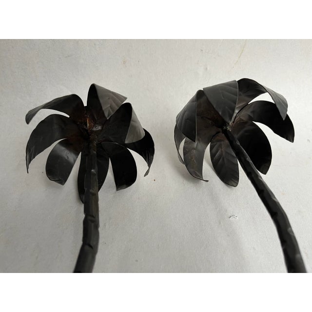 Metal Wrought Iron Palm Tree Candlestick Holders a Pair For Sale - Image 7 of 9