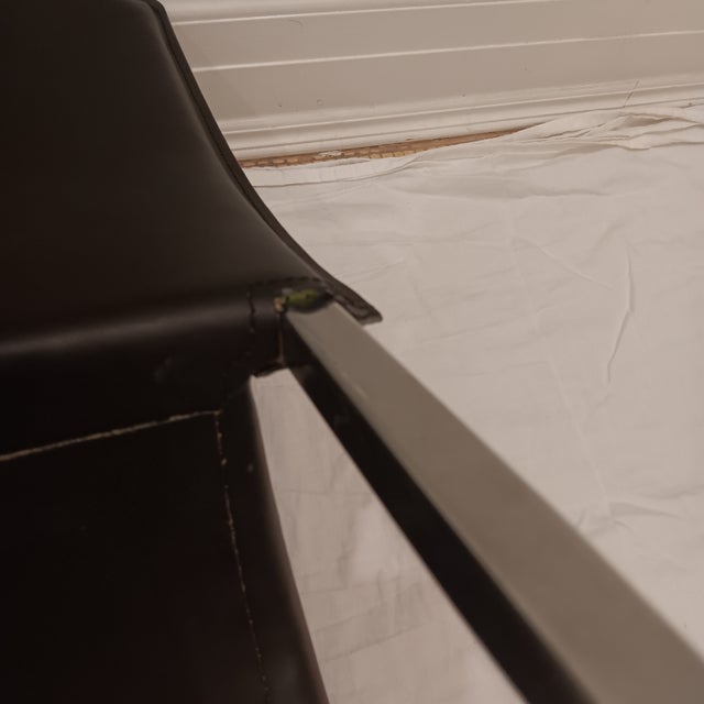 Vintage Minimalist Black Side Leather Chair With Chrome Legs For Sale - Image 15 of 16