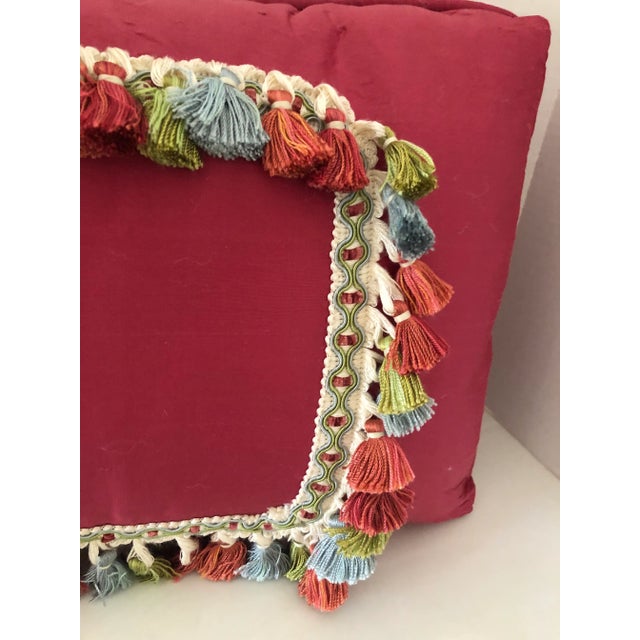 1990s Custom Made Raspberry Silk Fringe Pillow For Sale In Detroit - Image 6 of 7