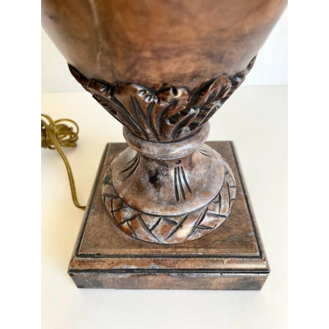 Stone Mid 20th Century Traditional Ram Head Carved Alabaster Marble Urn Lamp For Sale - Image 7 of 13