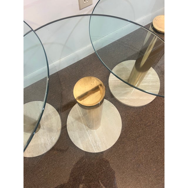 1980s Vintage Set of Three Glass Travertine Tiered Postmodern Side Tables For Sale - Image 5 of 9
