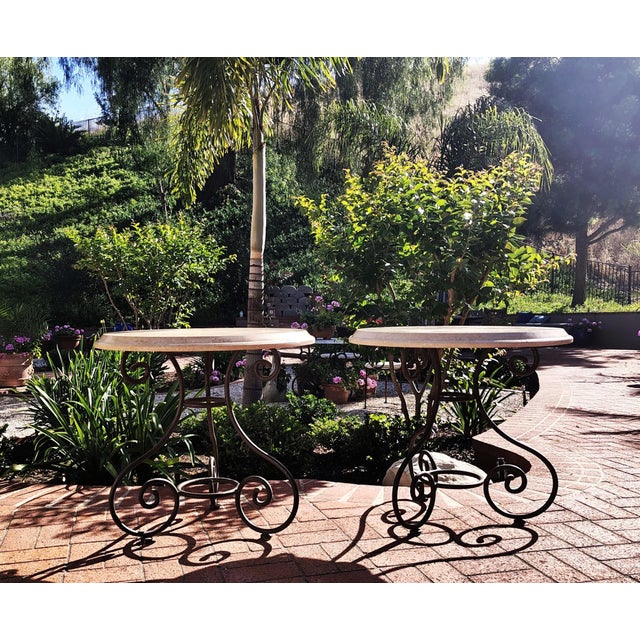 A Pair of Travertine Stone Top Iron Side Tables For Sale - Image 4 of 18