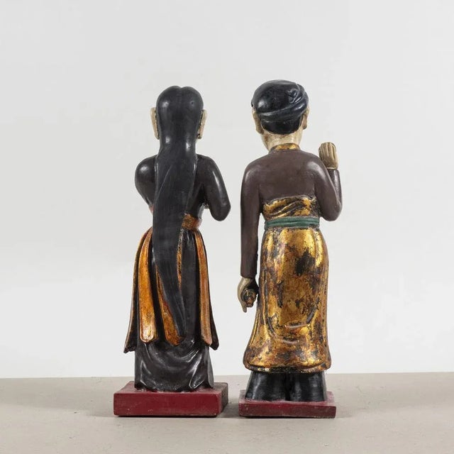 Asian Wooden Figurative Sculptures, Set of 2 For Sale - Image 4 of 9