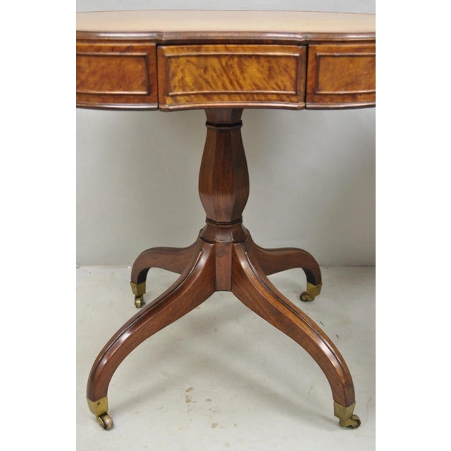 Vintage English Regency Leather Top Mahogany Drum End Table W/ 4 Drawers - Pair For Sale - Image 14 of 18