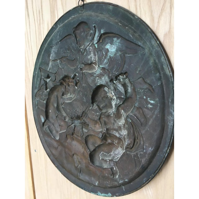 19th Century Angels at Work Brass Repousse Decorative Rounds - a Pair For Sale - Image 10 of 11