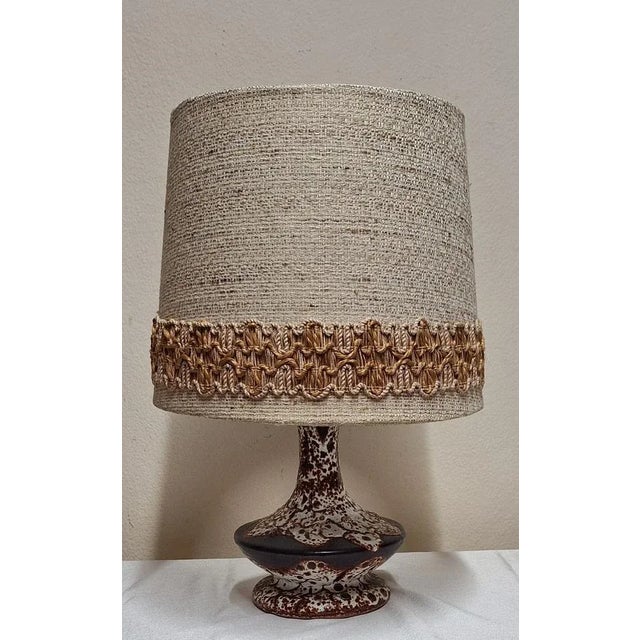 German Beige-Brown Ceramic Table Lamp with Fabric Shade, 1970s For Sale - Image 9 of 9