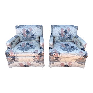 80s Designer Fabric Custom Arm Chairs For Sale