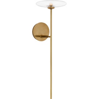 Ian K. Fowler for Visual Comfort Signature Calvino Large Tail Sconce in Hand-Rubbed Antique Brass with Clear Glass For Sale