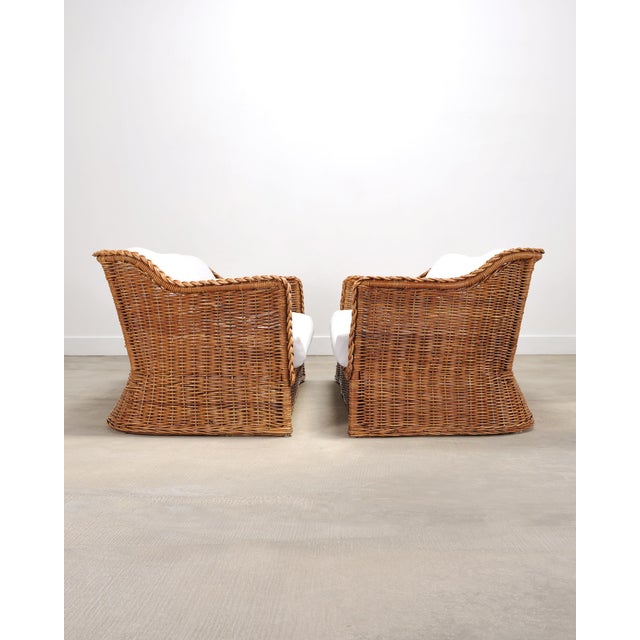 Brown Pair of Michael Taylor Style Organic Modern Wicker Rattan Sofas For Sale - Image 8 of 18