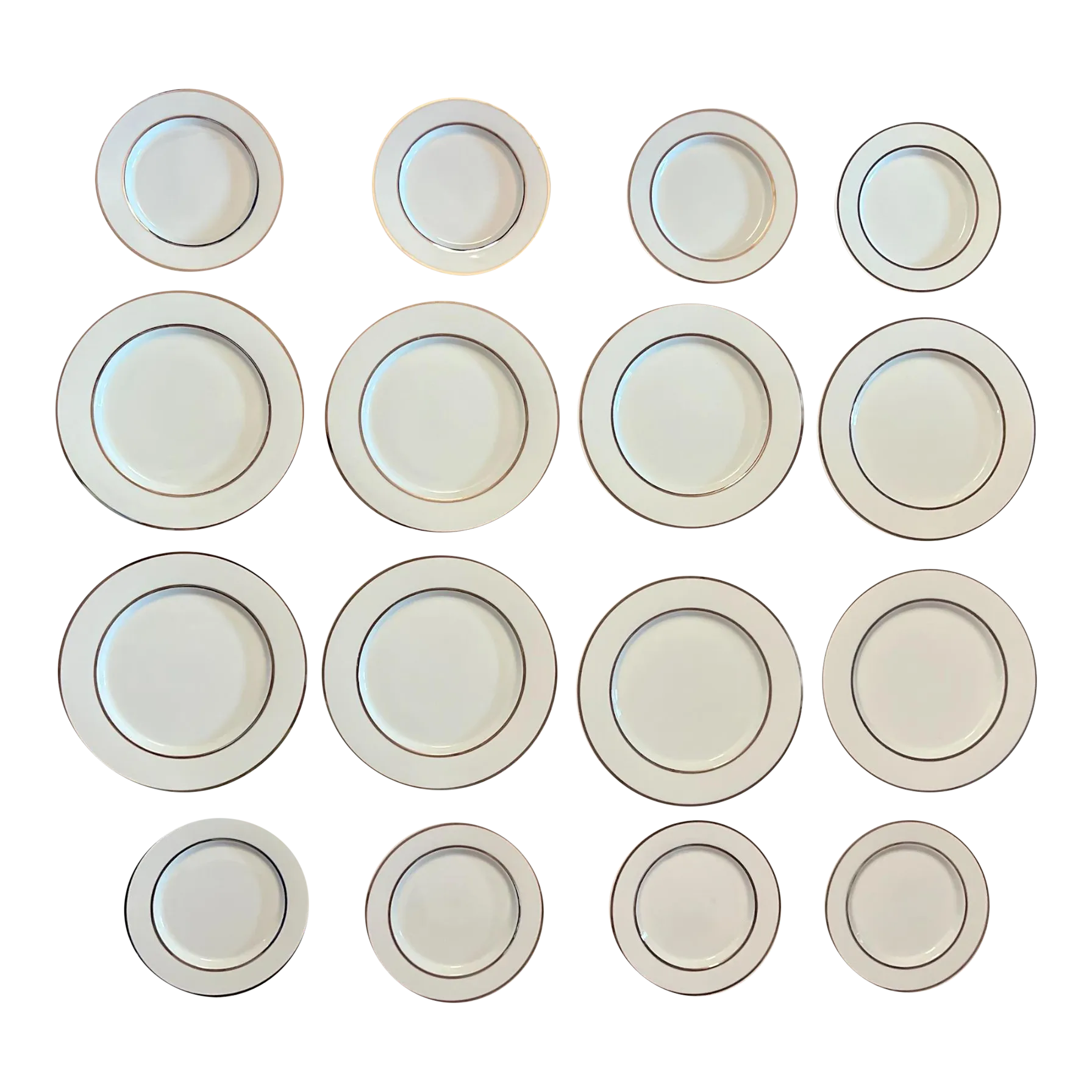 Dinner & Salad Plate Set 16 Pcs - Silver Rimmed Designer Bob