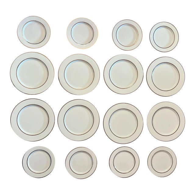 Dinner & Salad Plate Set 16 Pcs - Silver Rimmed Designer Bob