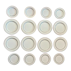Dinner & Salad Plate Set 16 Pcs - Silver Rimmed Designer Bob Van Allen for Mikasa Colorations Saturn