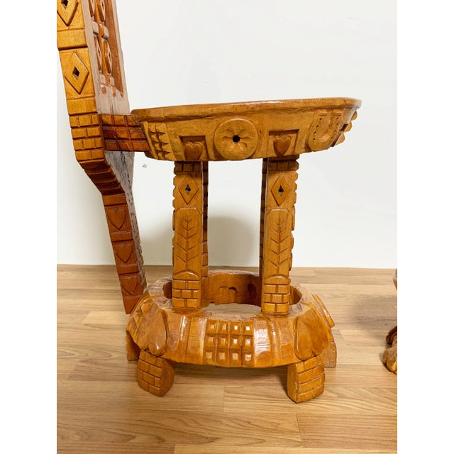 Circa 1950s Hand-Carved Folk Art Chairs & Ottoman by Joseph Deveau Set- 3 Pieces For Sale In Boston - Image 6 of 13