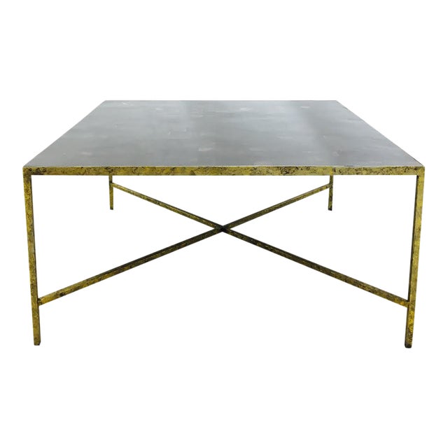 Horn Parquet Top Coffee Table with Gold Leaf Metal Base Chairish