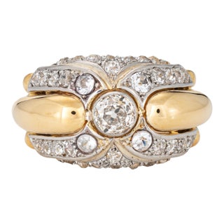 1940s Portuguese 2.50ct Diamond Ring 19k Yellow Gold Platinum Band Sz 6.5 Jewelry For Sale