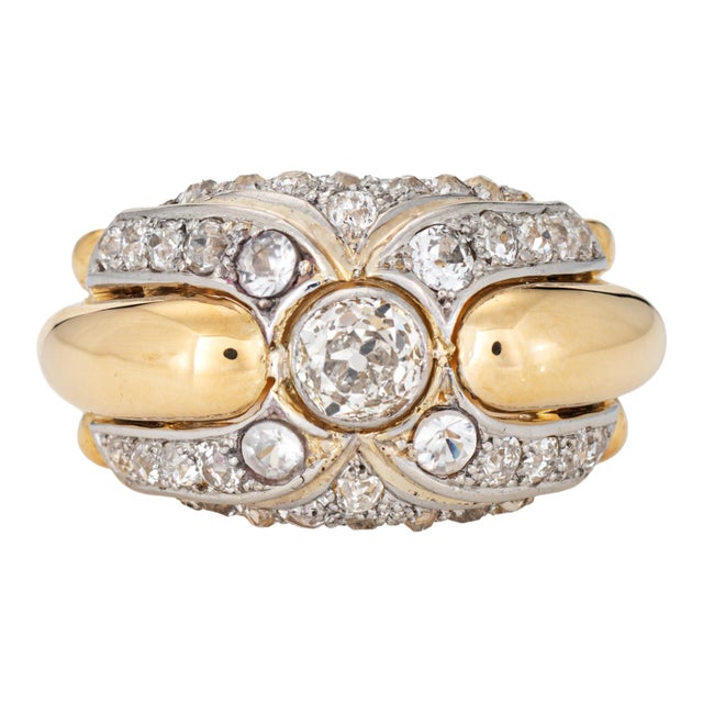 1940s Portuguese 2.50ct Diamond Ring 19k Yellow Gold Platinum Band Sz 6.5 Jewelry For Sale