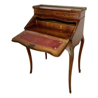 1930s French Louis XV Style Slant Front Secretary Desk with Leather Writing Surface For Sale