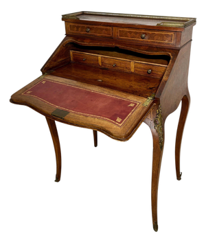 1930s French Louis XV Style Slant Front Secretary Desk with Leather Writing Surface