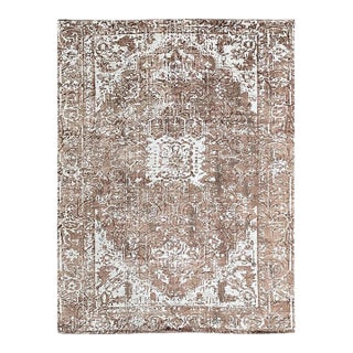 7x9 Ivory Hand-Knotted Wool Distressed Floral Modernist Design Modern Carpet Rug For Sale