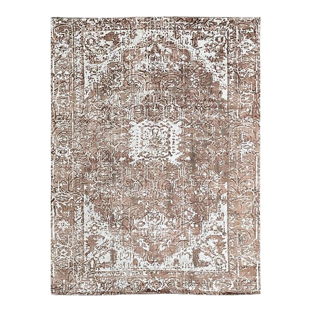 7x9 Ivory Hand-Knotted Wool Distressed Floral Modernist Design Modern Carpet Rug For Sale