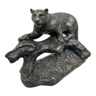 Vintage Van Wolf Cougar Bronze Sculpture For Sale
