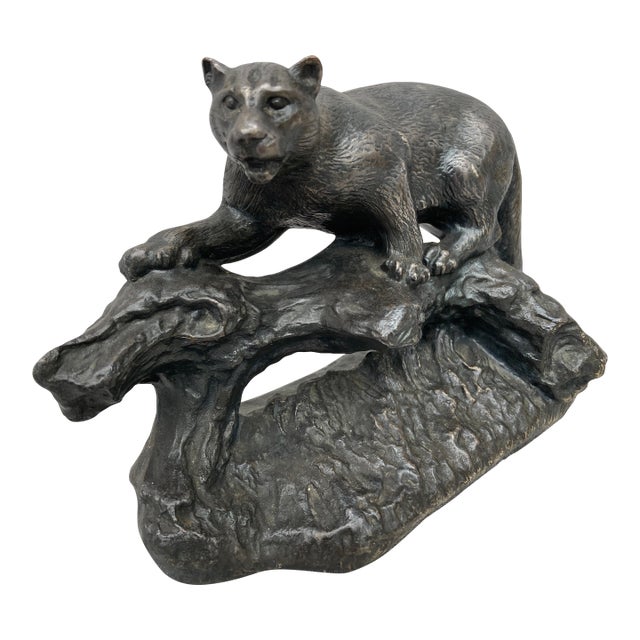 Vintage Van Wolf Cougar Bronze Sculpture For Sale