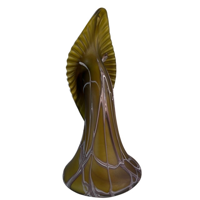 Vintage Essie Zareh Baijan Abstract Jack in the Pulpit Green & Brown Art Glass Vase For Sale - Image 9 of 18