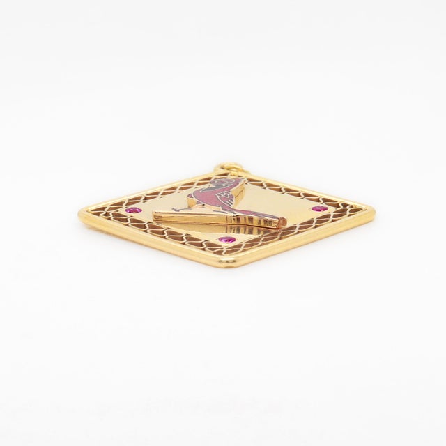 Saint Louis Cardinals Baseball World Series Gold, Enamel & Ruby Charm by Ballou For Sale - Image 10 of 12