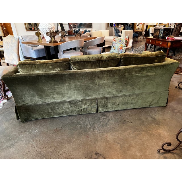 Vintage Moss Green Velvet Skirted 3-Seat Sofa For Sale In Atlanta - Image 6 of 7