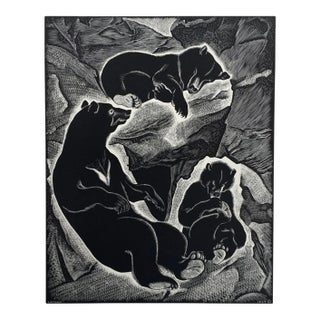 1937 Barbara Latham Bear Family Wood Engraving For Sale