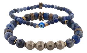 Deep Wisdom Lapis & Evil Eye Beaded Bracelet Set