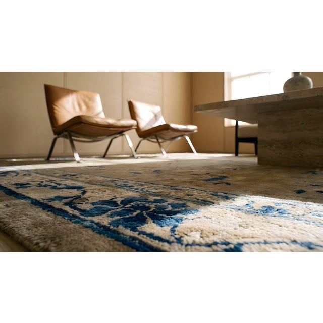 Lovely Mini Detail Aysimmetric Pattern in a Sand Background Color Antique Chinese Peking Rug For Sale - Image 11 of 12