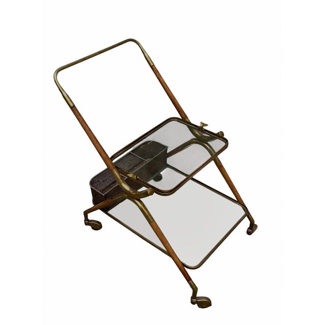 Mid-Century Modern Wooden and Brass Bar Cart by Cesare Lacca, Italy, 1950s For Sale - Image 3 of 8
