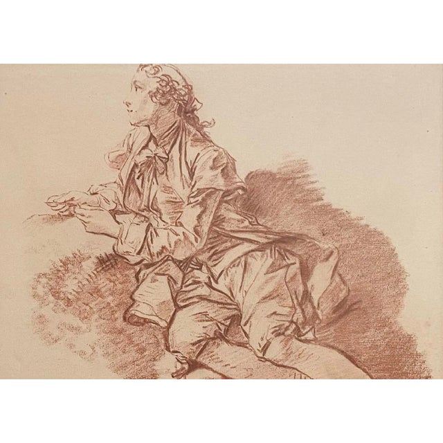 1930s After Francois Boucher Young Man Sitting on the Ground French Print For Sale - Image 5 of 7