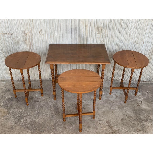 Wood 20th Spanish Walnut Nesting and Folding Tables With Turned Legs - 4 Pieces For Sale - Image 7 of 13