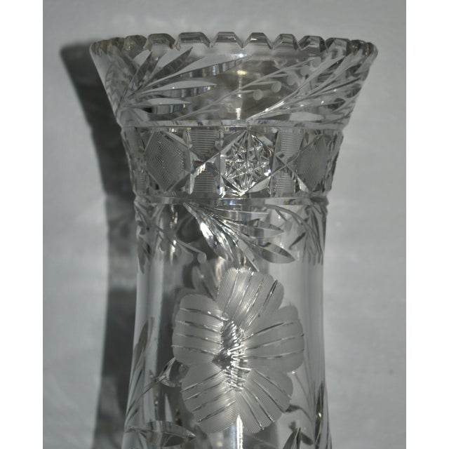 Antique Brilliant Heavy Hand Cut Lead Crystal Vase For Sale - Image 4 of 12