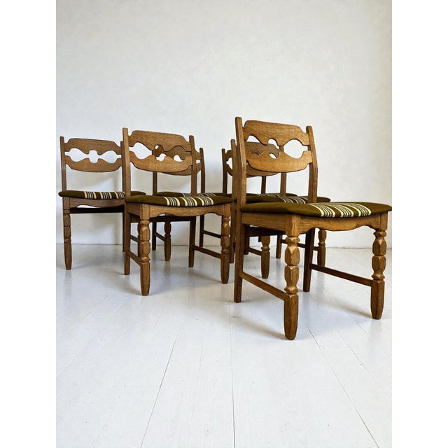 Vintage Razorblade Oak Dining Chairs by Henning Kjærnulf for Nyrup Møbelfabrik, Denmark, 1960s, Set of 6 For Sale - Image 4 of 12