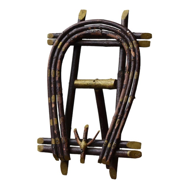 Antique Adirondack Twig Picture Frame, Circa Early 20th Century + Vintage Photograph of Two Men on a River, Circa Early 20th Century For Sale