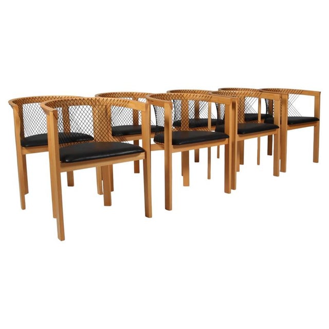 Vintage String Chairs by Niels Jørgen Haugesen for Tranekær Furniture, 1980s, Set of 8 For Sale - Image 9 of 9