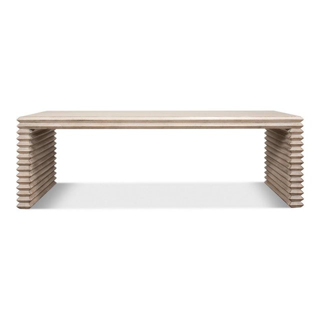 Farmhouse Rustic Stacked-Plank Waterfall Coffee Table in Stone Grey For Sale - Image 3 of 9