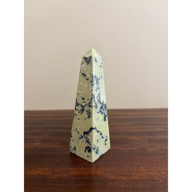 Contemporary Yellow and Black Marble Obelisk With Dramatic Veining For Sale - Image 3 of 11